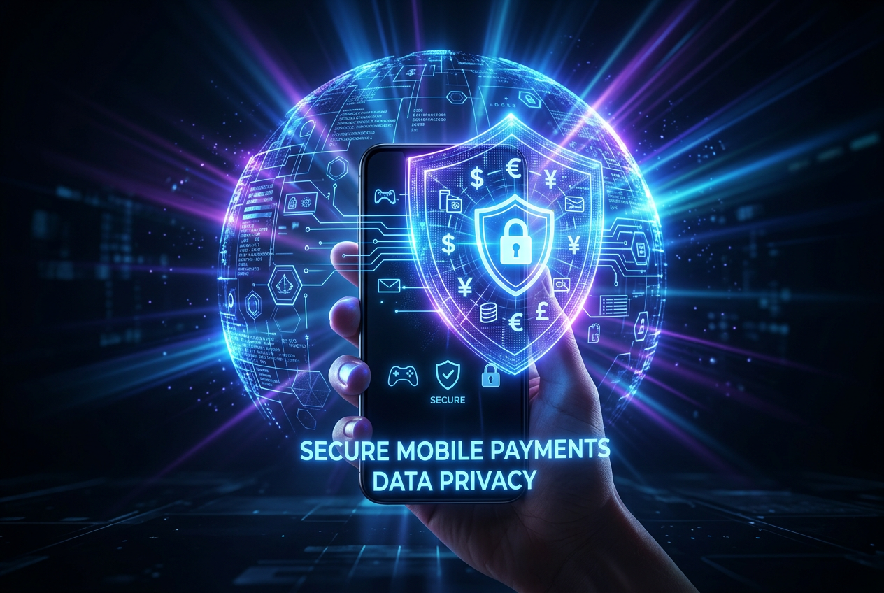 Digital security shield over a mobile phone representing safe casino payments