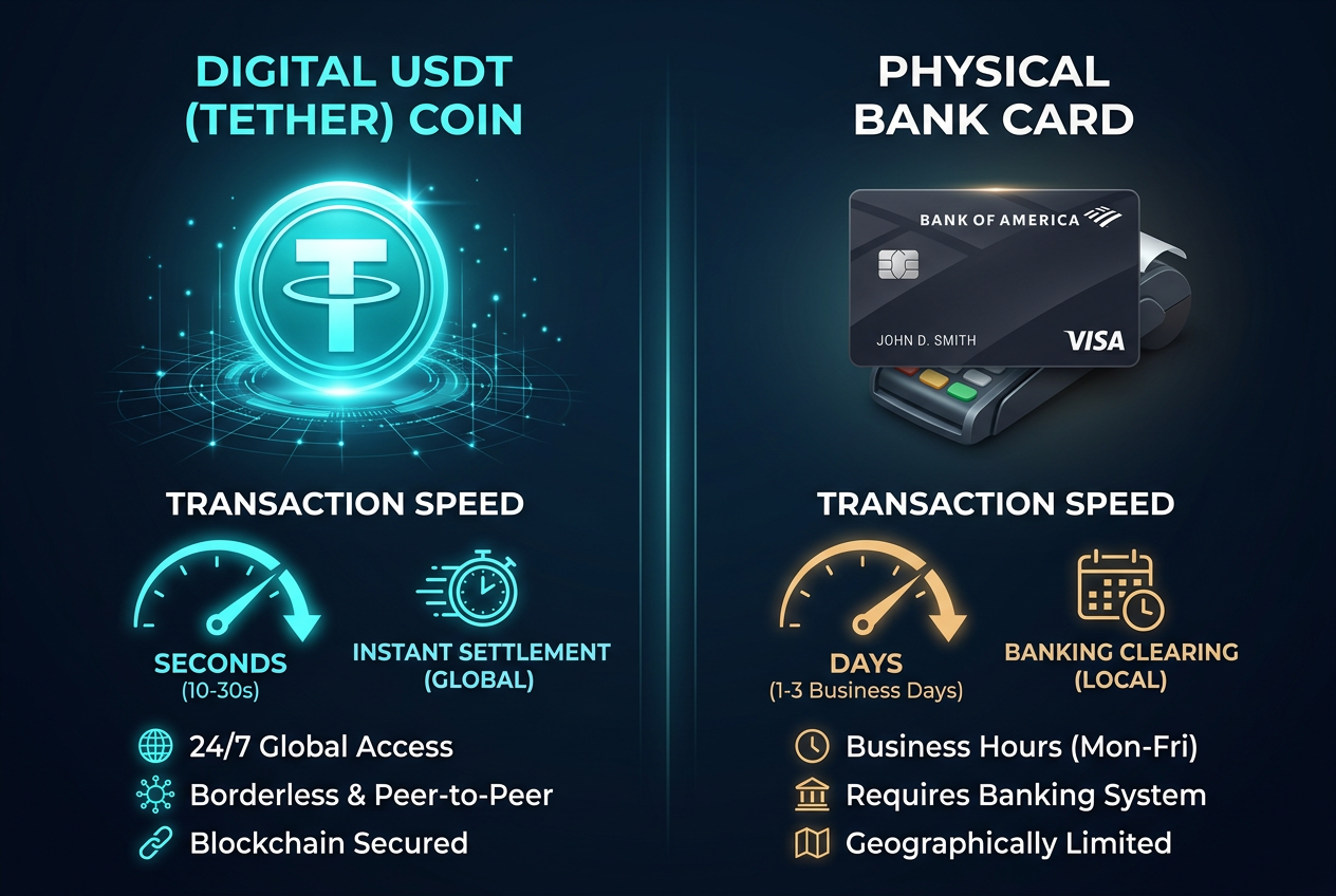 Porównanie szybkości transakcji Tether USDT i tradycyjnej bankowości